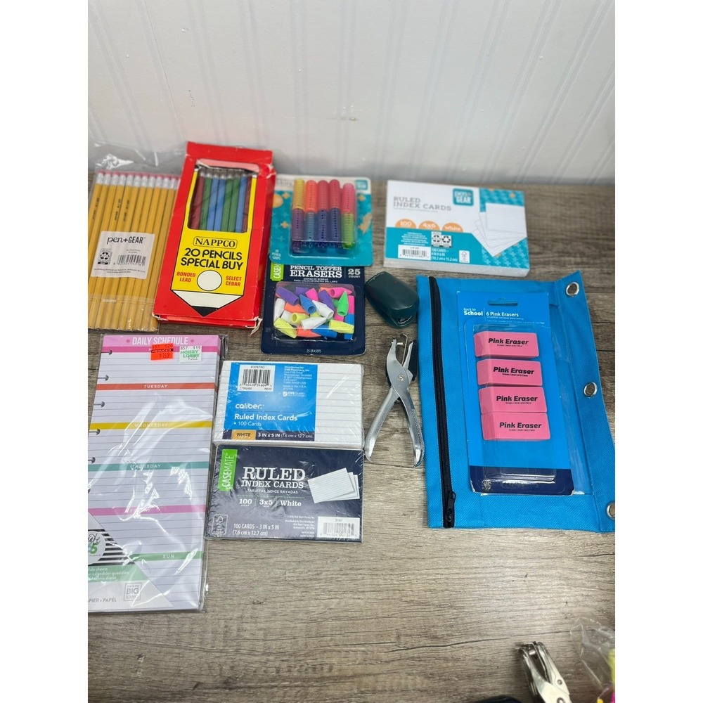 School Supply Lot, Nappco Pencils, 300 Index Cards, Pencil Case, Erasers Etc - Picture 12 of 12